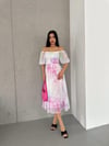 Madonna Kare Yaka Kısa Kol Astarlı Şifon Dizaltı Elbise