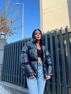Oversize Salaş Deri Şişme Mont Siyah