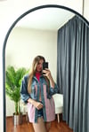 Oversize Salaş Kuş Gözü Zincirli Renkli Jean Ceket