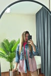 Oversize Salaş Kuş Gözü Zincirli Renkli Jean Ceket