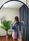 Oversize Salaş Kuş Gözü Zincirli Renkli Jean Ceket