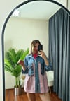 Oversize Salaş Kuş Gözü Zincirli Renkli Jean Ceket