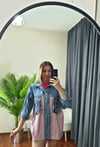 Oversize Salaş Kuş Gözü Zincirli Renkli Jean Ceket