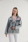 Özel Tasarım Çok Desenli Oversize Jean Ceket Mavi