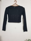 Sırtı Açık Parlak Kumaş Uzun Kol Crop Bluz