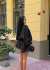 Vatkalı Balon Kol Dökümlü Fırfırlı Şortlu Ekstra Süper Mini Elbise