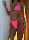 Yandan Bağlamalı İncili Üçgen Yüksek Bel Bikini Takım