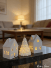 3'lü, Işıklı Noel Evi, Kış Masalı, Tealight - Led Mumlar Dahildir, 10 Cm, 9 cm, 8 cm