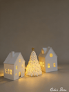 3'lü, Işıklı Noel Evi, Kış Masalı, Tealight - Led Mumlar Dahildir, 10 Cm, 9 cm, 8 cm