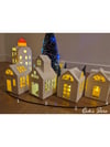 4'lü Kış Evi Seti 3 Adet 10 cm, 1 Adet 13 cm, Beyaz, Tealight Mumlar Dahil