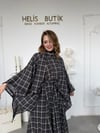 Bohem Kesim Salaş Ekose Desenli Fular Detayl Oversize Etek Bluz Takım - Lacivert