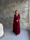 Bordo V Yaka Maxi Boy Elbise