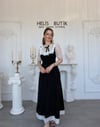 Broşlu ve Fiyonklu Vintage Tasarım Siyah Dantelli Elbise
