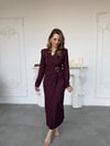 Çapraz Drape Detaylı Gold Tokalı Meloni Kumaş Mürdüm Elbise
