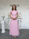 Çiçek Nakışlı Lale Kollu Maksi Boy Elbise - Pembe