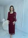 Dantel Maxi Boy Bordo Elbise