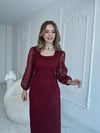 Dantel Maxi Boy Bordo Elbise