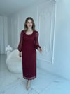 Dantel Maxi Boy Bordo Elbise