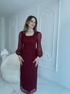 Dantel Maxi Boy Bordo Elbise