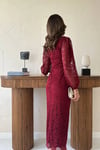 Dantel Maxi Boy Bordo Elbise