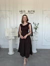 Degaje Yaka Şifon Detaylı Elbise-Siyah