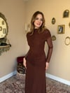 Drape Detaylı Likralı Elbise - Kahve