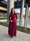Fırfır Detay Bordo Elbise