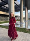 Fırfır Detay Bordo Elbise