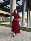 Fırfır Detay Bordo Elbise