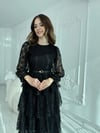 Kat Kat Volanlı Dantel Kumaş Siyah Elbise