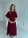 Kemer Detaylı Yırtmaçlı Pliseli Maxi Boy Bordo Elbise