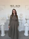 Kemerli Premium Pamuk Gömlek Elbise - Haki