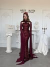 Payetli Pelerinli Balık Model Premium Abiye Elbise - Bordo
