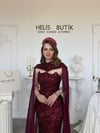 Payetli Pelerinli Balık Model Premium Abiye Elbise - Bordo