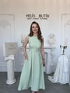 Pileli Bisiklet Yaka  Elbise - Mint