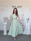 Pileli Bisiklet Yaka  Elbise - Mint