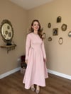 Prenses Kesim Uzun Kollu Taş İşlemeli Elbise - Pembe