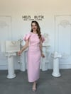 Saten Kol Detaylı Kristal Taş İşlemeli Abiye Elbise - Pembe