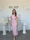 Saten Kol Detaylı Kristal Taş İşlemeli Abiye Elbise - Pembe