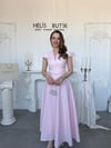 V Yaka Parlak Kumaş Kemerli Abiye Elbise - Pembe