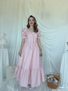 Vintage Fırfırlı Pötikare Keten Elbise - Pembe