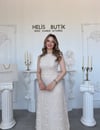 Yaldız İşlemeli Halter Yaka Elbise - Bej