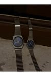 Silver&Blue Quartz Couple Watch – Unisex Paslanmaz Çelik Saat Seti