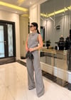 Gri Keten Karışımlı Bluz Ve Pantolon Takım