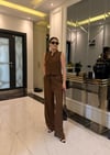 Kahve Keten Karışımlı Bluz Pantolon Takım