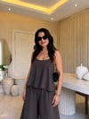 Lina Askılı Bluz Palazzo Takım-Kahve