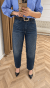 Balon Model Mom Fit Lacivert Taşlamalı Jean