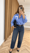 Balon Model Mom Fit Lacivert Taşlamalı Jean