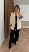 Bej Leopar Astarlı Blazer Ceket 