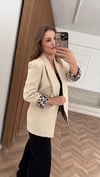 Bej Leopar Astarlı Blazer Ceket 
